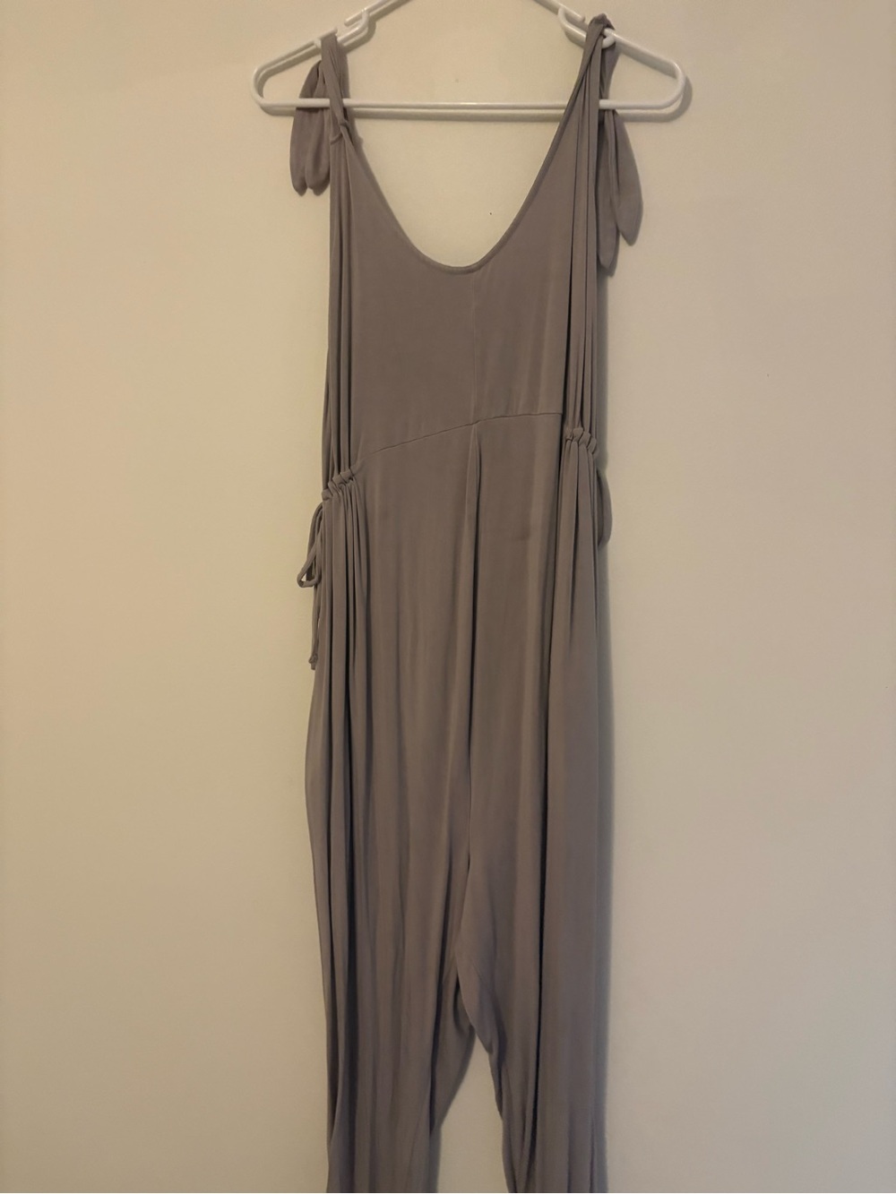 Maternity Sleeveless Tie-Shoulder Taupe Jumpsuit